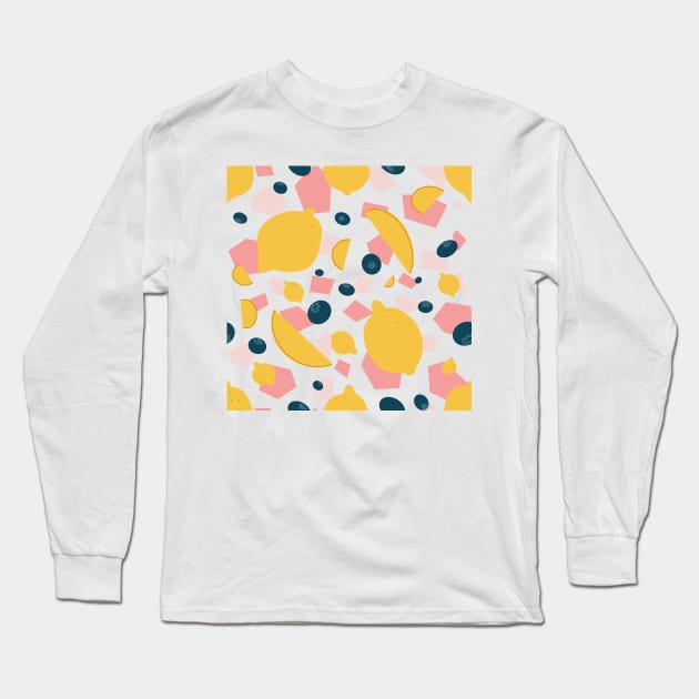 Pink Blueberry Lemonade Pattern Long Sleeve T-Shirt by Emberpixie